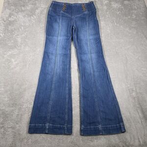 Pilcro‎ and the Letterpress Jeans Womens 28 Blue Sailor Button Front Flare Denim